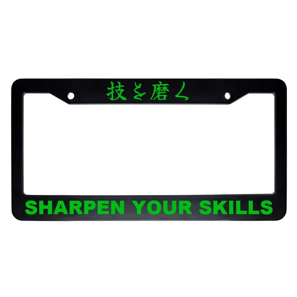 Sharpen Your Skills ABS Black Plastic Kanji Japanese License Plate Frame - Green Text