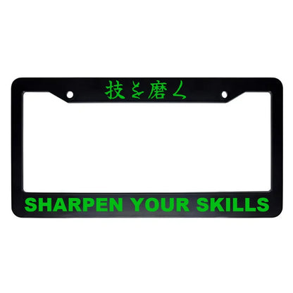 Sharpen Your Skills ABS Black Plastic Kanji Japanese License Plate Frame - Green Text