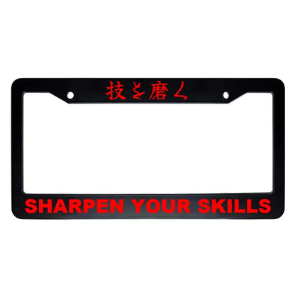Sharpen Your Skills ABS Black Plastic Kanji Japanese License Plate Frame - Red Text