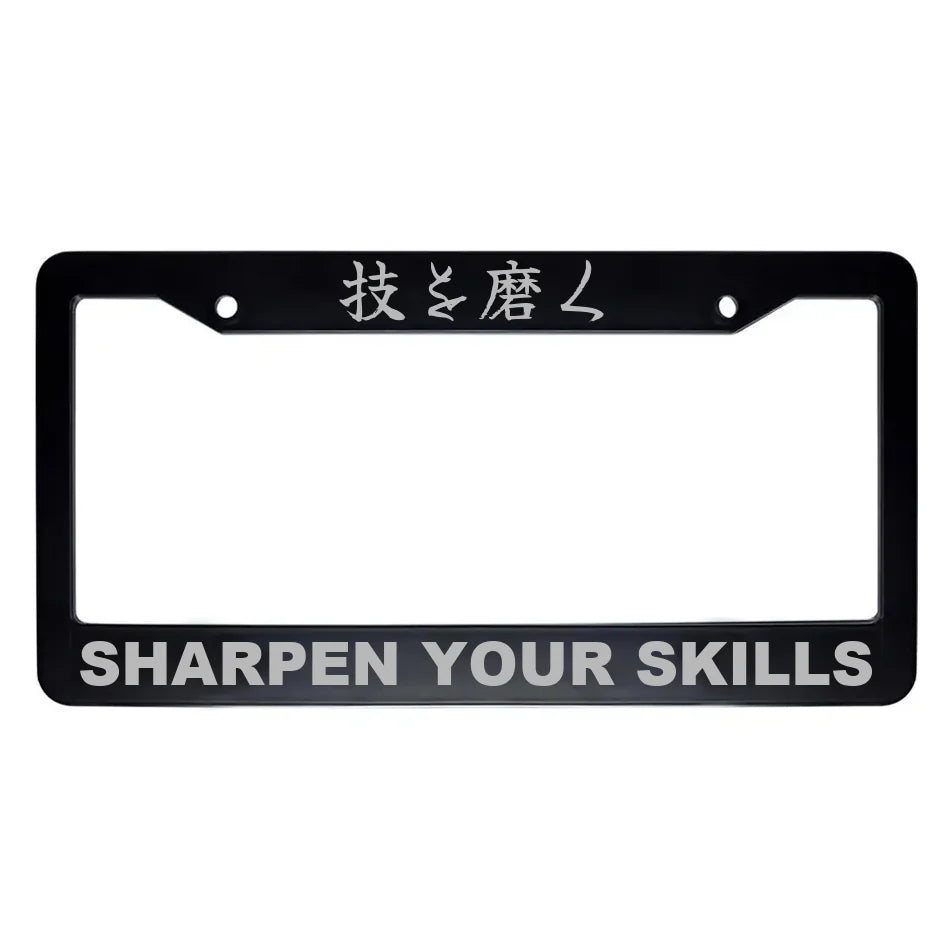 Sharpen Your Skills ABS Black Plastic Kanji Japanese License Plate Frame - Silver Text