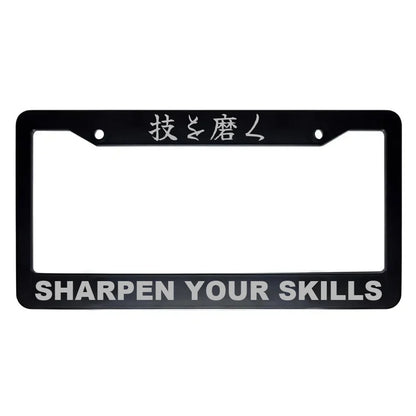 Sharpen Your Skills ABS Black Plastic Kanji Japanese License Plate Frame - Silver Text