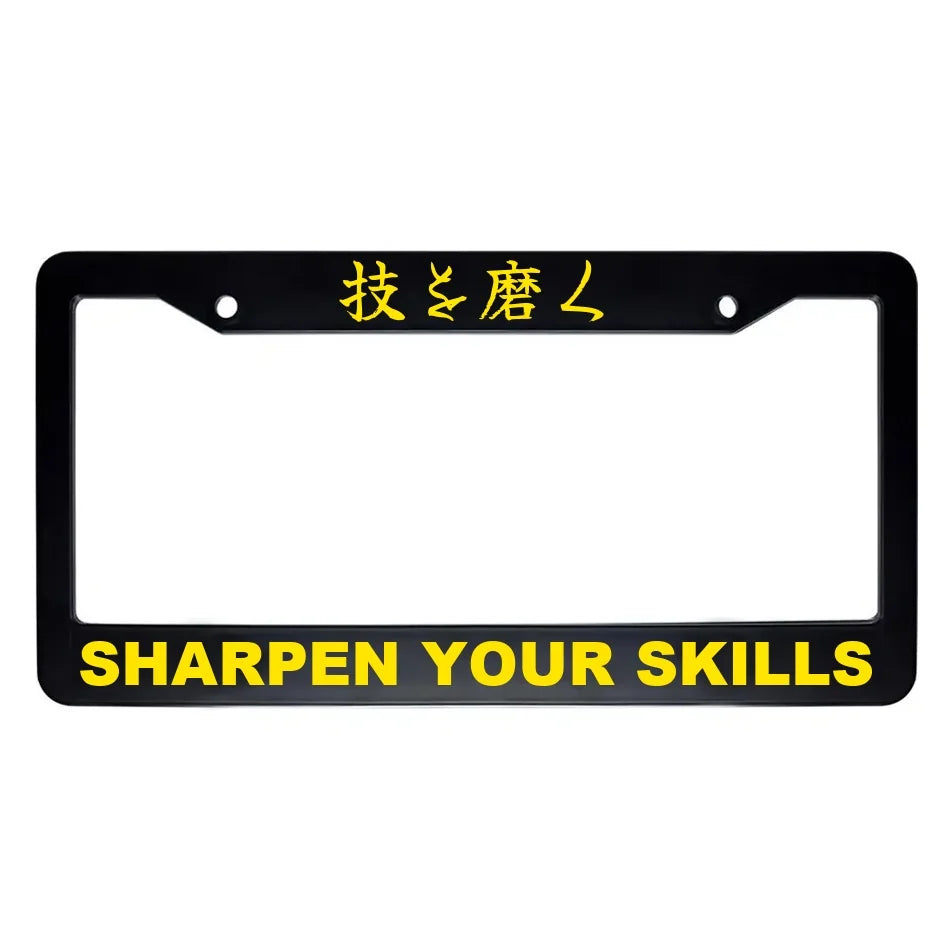 Sharpen Your Skills ABS Black Plastic Kanji Japanese License Plate Frame - Yellow Text