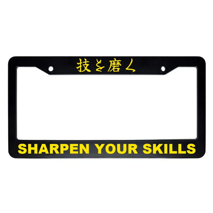 Sharpen Your Skills ABS Black Plastic Kanji Japanese License Plate Frame - Yellow Text
