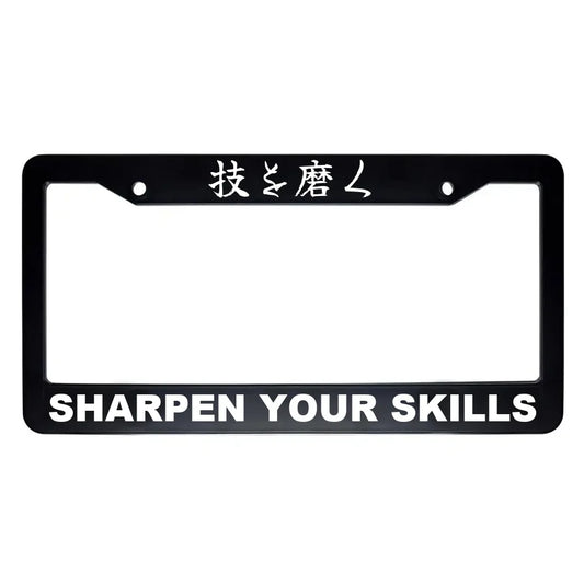 Sharpen Your Skills ABS Black Plastic Kanji Japanese License Plate Frame - White Text