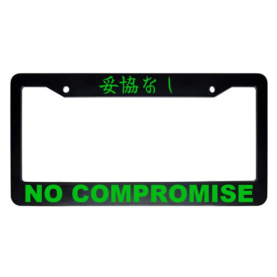 No Compromise ABS Black Plastic Kanji Japanese License Plate Frame - Green Text