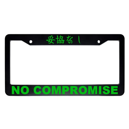No Compromise ABS Black Plastic Kanji Japanese License Plate Frame - Green Text