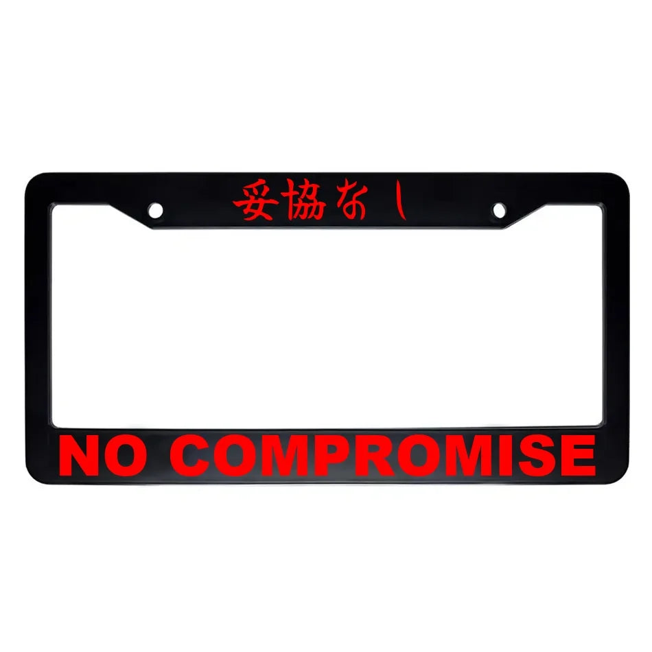 No Compromise ABS Black Plastic Kanji Japanese License Plate Frame - Red Text