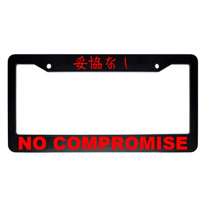 No Compromise ABS Black Plastic Kanji Japanese License Plate Frame - Red Text
