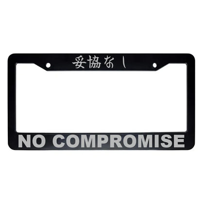 No Compromise ABS Black Plastic Kanji Japanese License Plate Frame - Silver Text