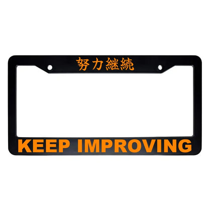 Keep Improving ABS Black Plastic Kanji Japanese License Plate Frame - Orange Text