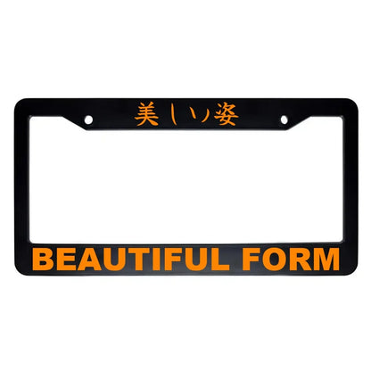 Beautiful Form ABS Black Plastic Kanji Japanese License Plate Frame - Orange Text