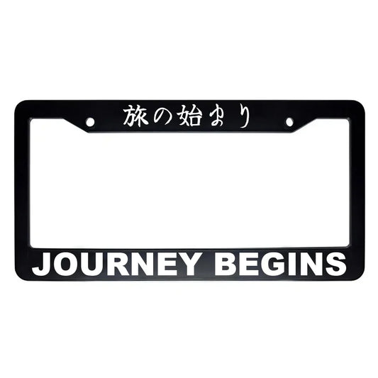 Journey Begins ABS Black Plastic Kanji Japanese License Plate Frame - White Text