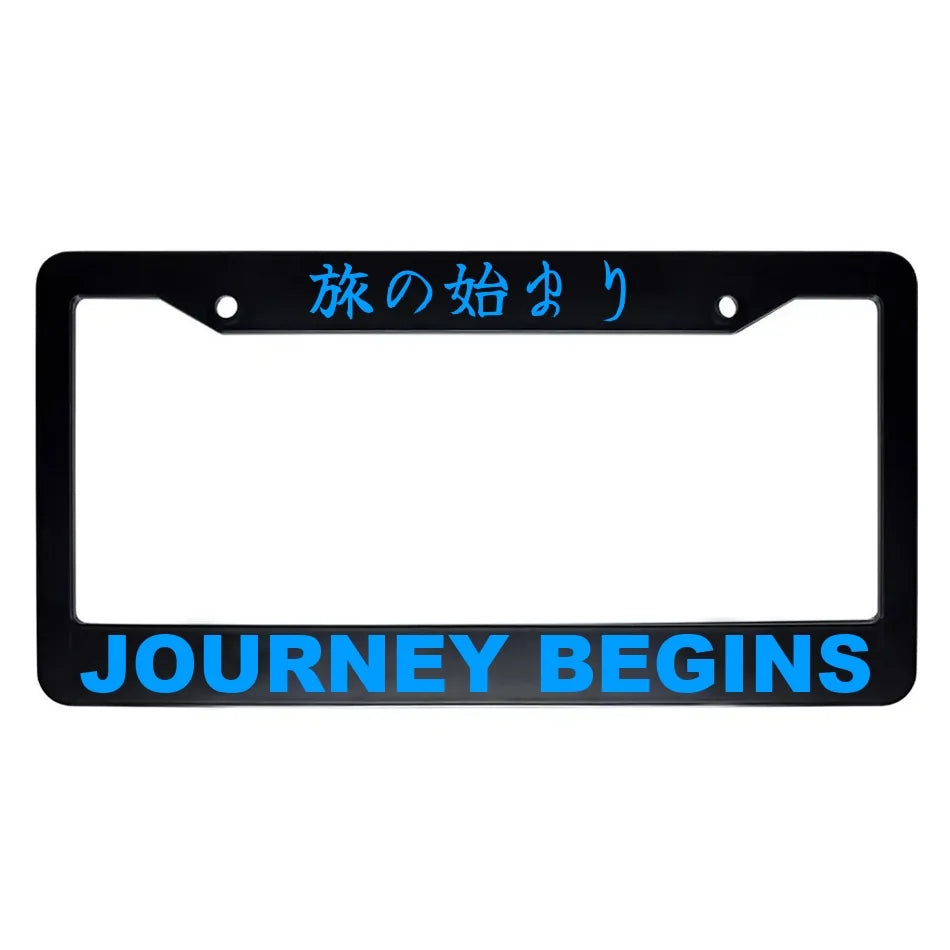 Journey Begins ABS Black Plastic Kanji Japanese License Plate Frame - Blue Text