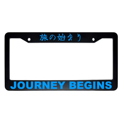 Journey Begins ABS Black Plastic Kanji Japanese License Plate Frame - Blue Text