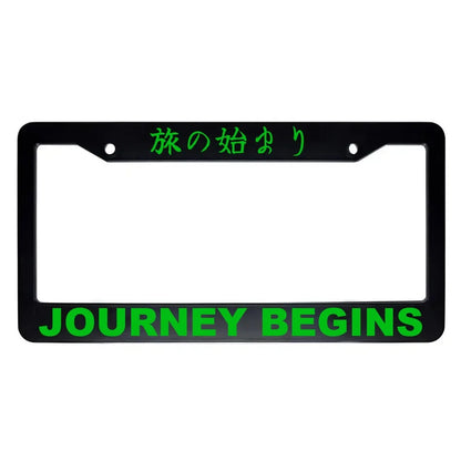 Journey Begins ABS Black Plastic Kanji Japanese License Plate Frame - Green Text