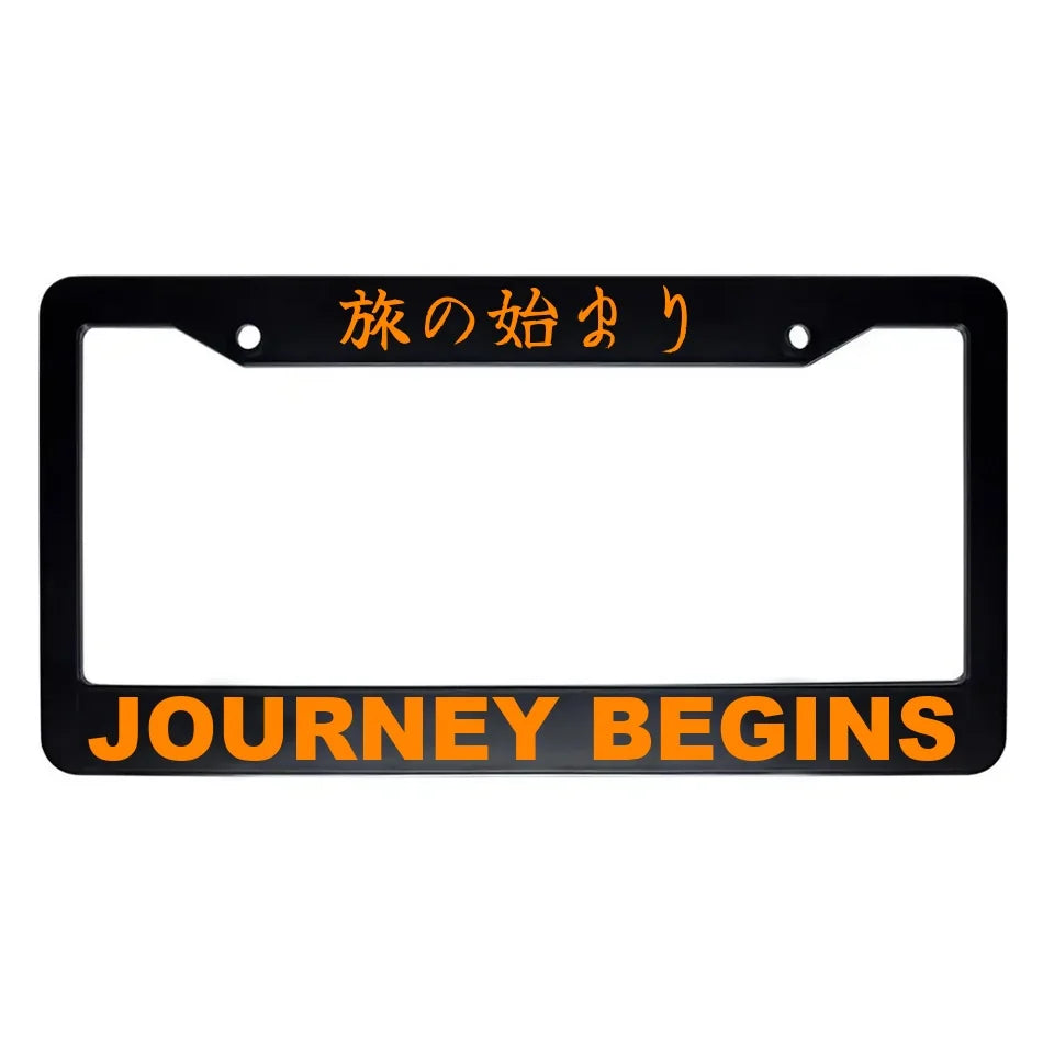 Journey Begins ABS Black Plastic Kanji Japanese License Plate Frame - Orange Text