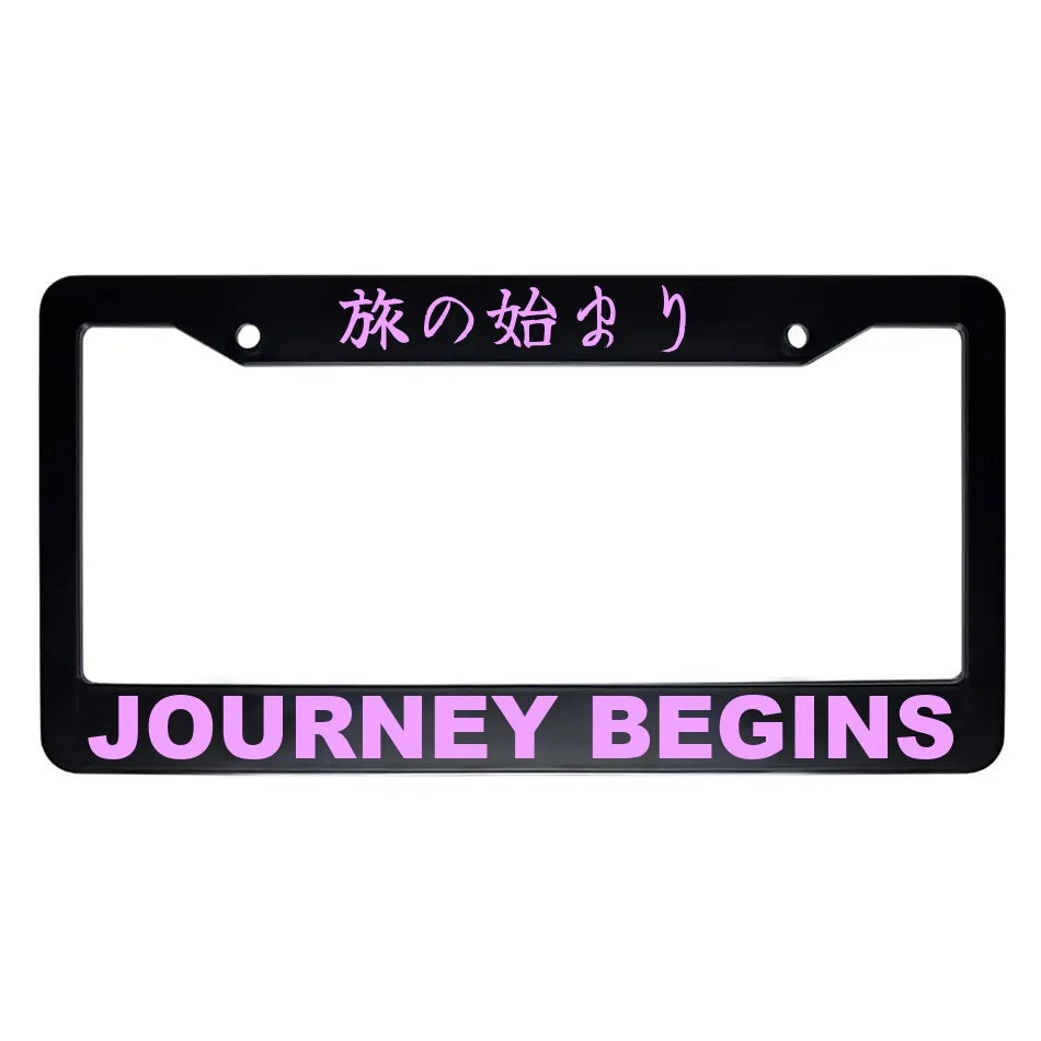 Journey Begins ABS Black Plastic Kanji Japanese License Plate Frame - Pink Text