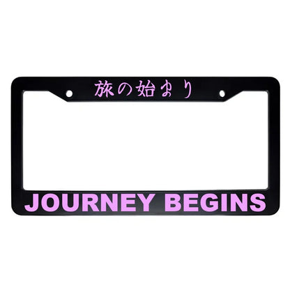 Journey Begins ABS Black Plastic Kanji Japanese License Plate Frame - Pink Text