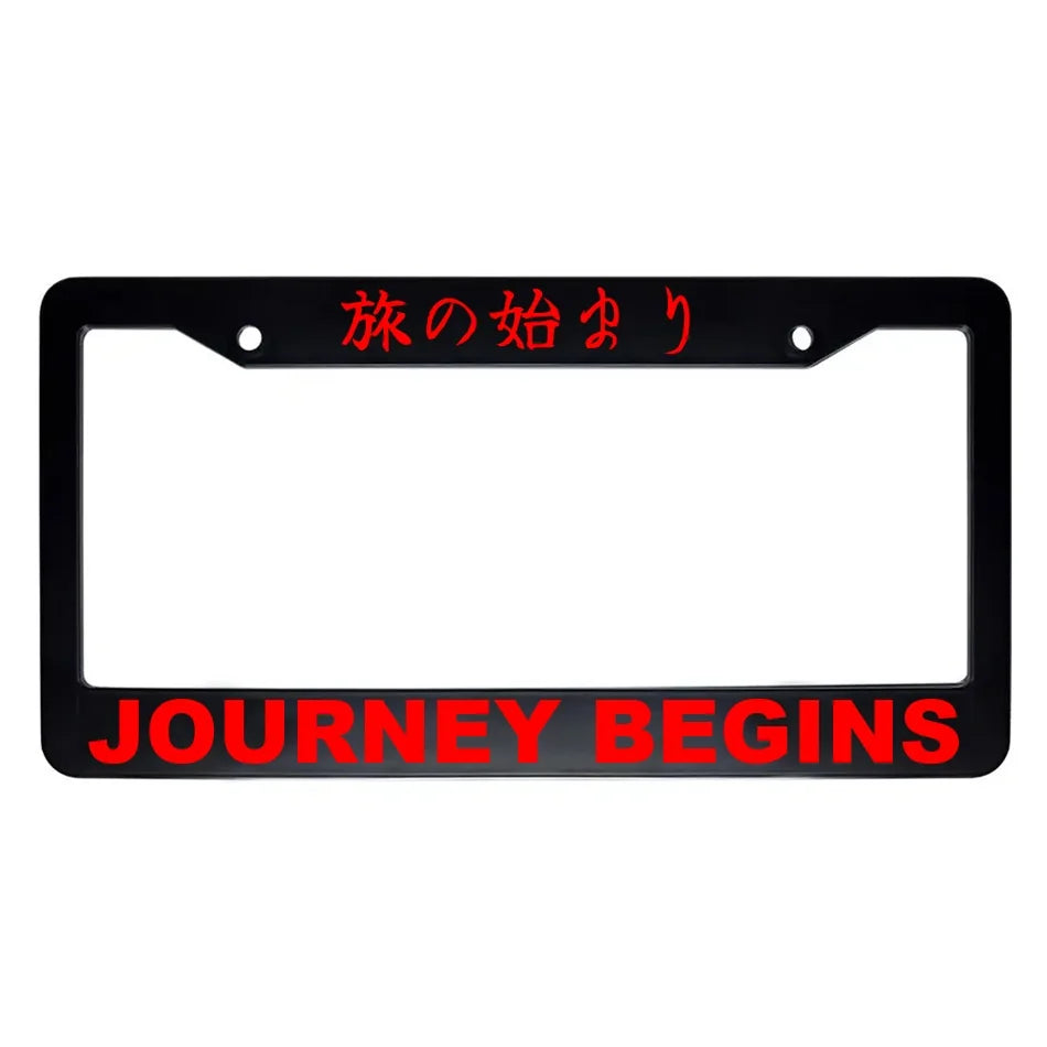 Journey Begins ABS Black Plastic Kanji Japanese License Plate Frame - Red Text