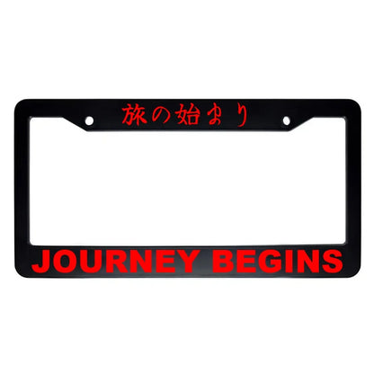 Journey Begins ABS Black Plastic Kanji Japanese License Plate Frame - Red Text