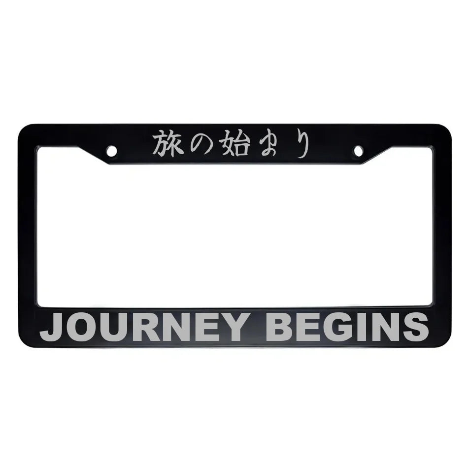 Journey Begins ABS Black Plastic Kanji Japanese License Plate Frame - Silver Text