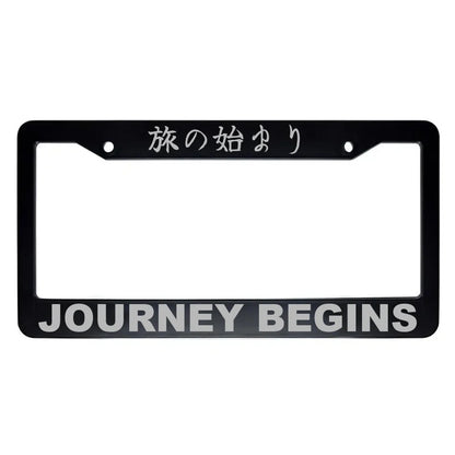 Journey Begins ABS Black Plastic Kanji Japanese License Plate Frame - Silver Text