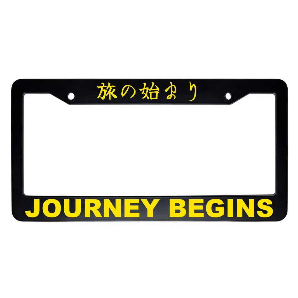 Journey Begins ABS Black Plastic Kanji Japanese License Plate Frame - Yellow Text
