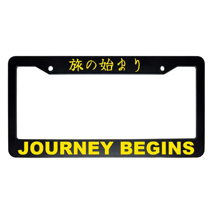 Journey Begins ABS Black Plastic Kanji Japanese License Plate Frame - Yellow Text