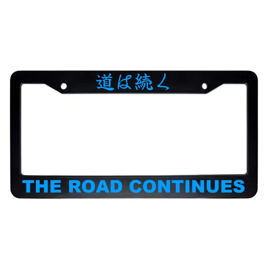 The Road Continues ABS Black Plastic Kanji Japanese License Plate Frame - Blue Text