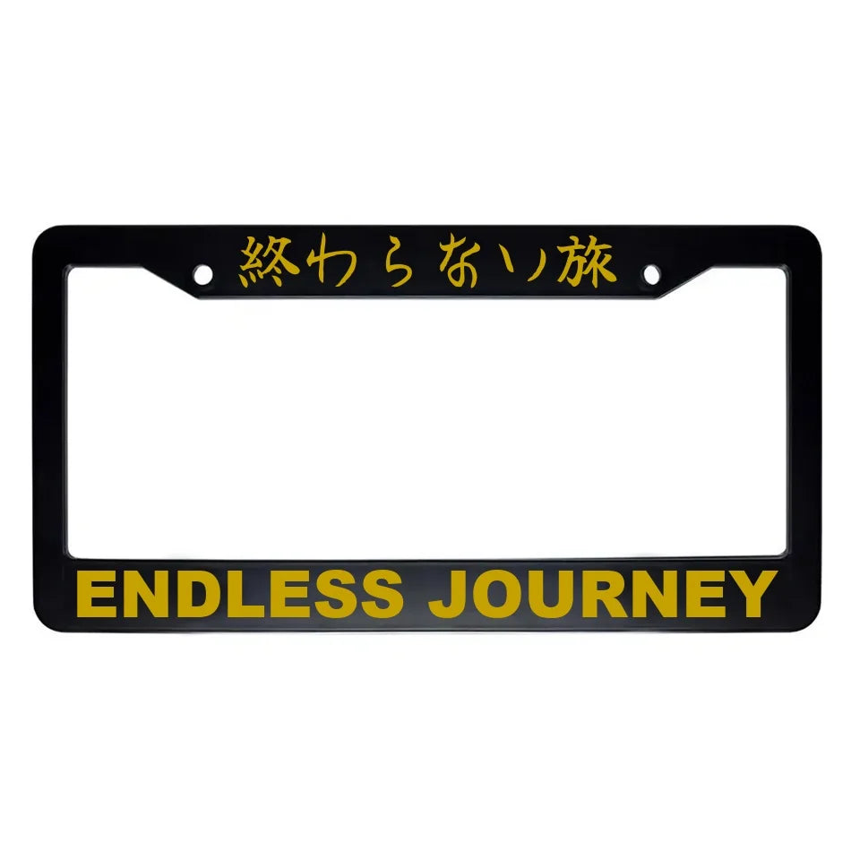 Endless Journey ABS Black Plastic Kanji Japanese License Plate Frame - Gold Text