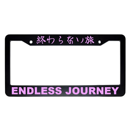 Endless Journey ABS Black Plastic Kanji Japanese License Plate Frame - Pink Text