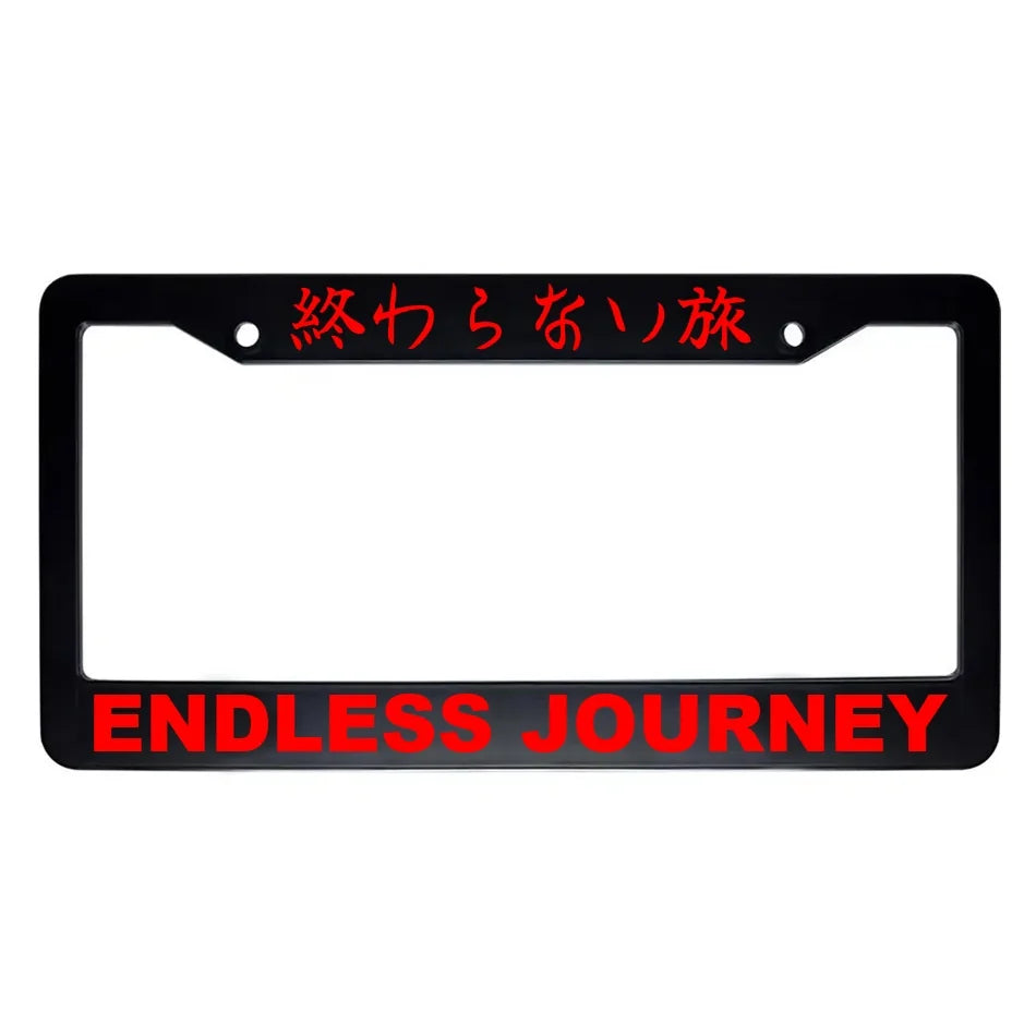 Endless Journey ABS Black Plastic Kanji Japanese License Plate Frame - Red Text