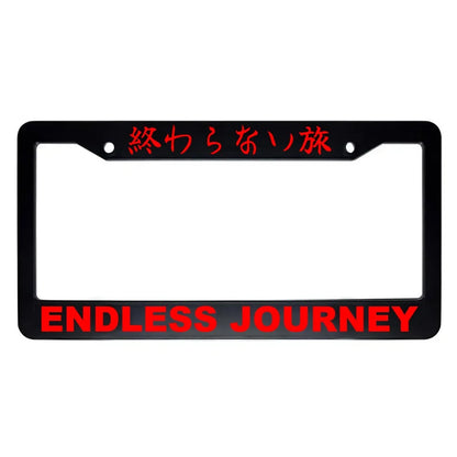 Endless Journey ABS Black Plastic Kanji Japanese License Plate Frame - Red Text