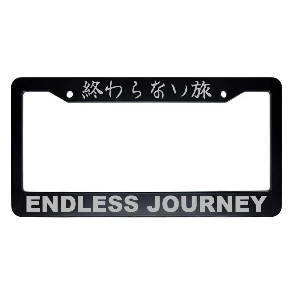 Endless Journey ABS Black Plastic Kanji Japanese License Plate Frame - Silver Text