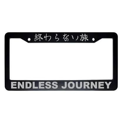 Endless Journey ABS Black Plastic Kanji Japanese License Plate Frame - Silver Text