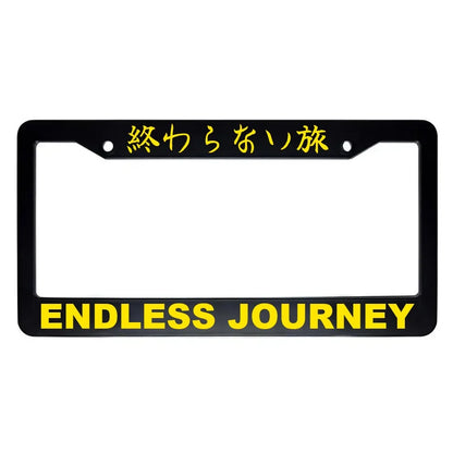 Endless Journey ABS Black Plastic Kanji Japanese License Plate Frame - Yellow Text