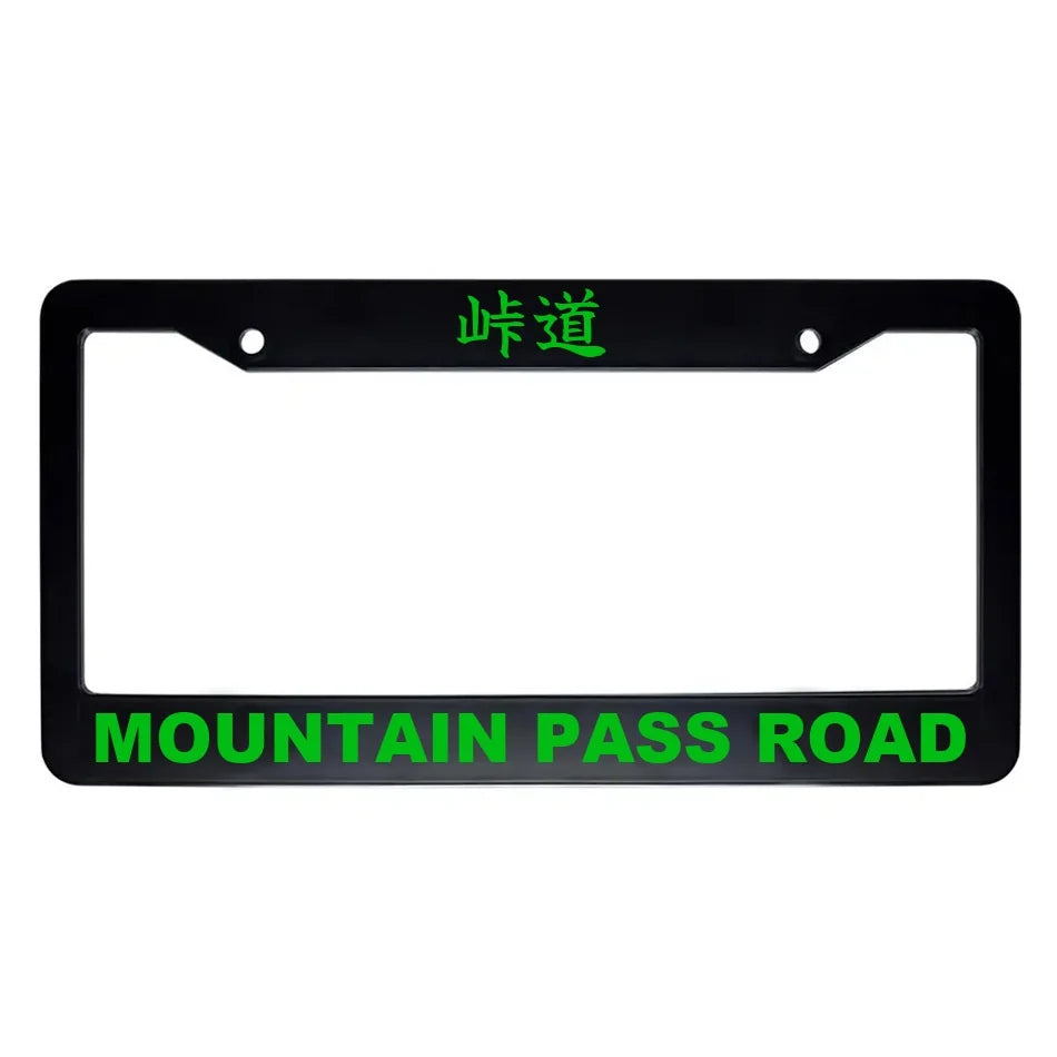 Mountain Pass Road ABS Black Plastic Kanji Japanese License Plate Frame - Green Text