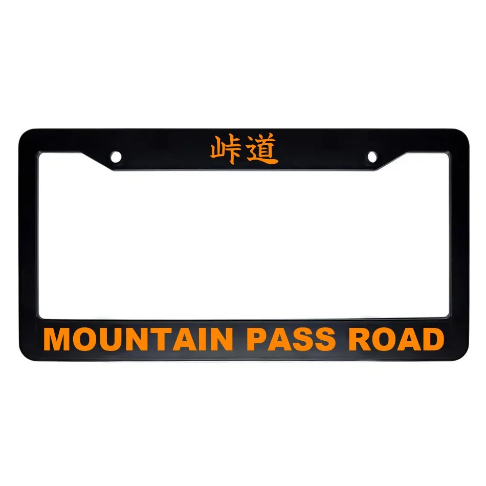 Mountain Pass Road ABS Black Plastic Kanji Japanese License Plate Frame - Orange Text