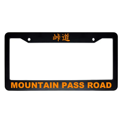 Mountain Pass Road ABS Black Plastic Kanji Japanese License Plate Frame - Orange Text
