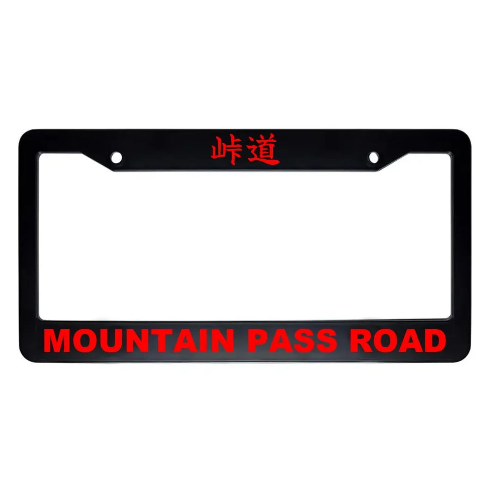 Mountain Pass Road ABS Black Plastic Kanji Japanese License Plate Frame - Red Text
