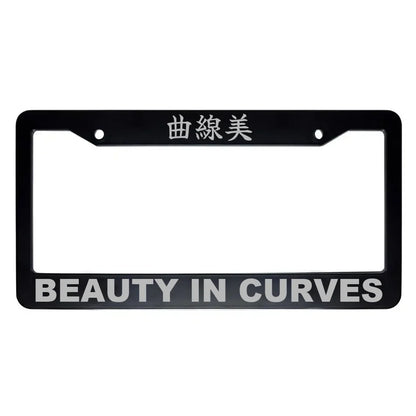 Beauty in Curves ABS Black Plastic Kanji Japanese License Plate Frame - Silver Text