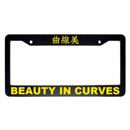 Beauty in Curves ABS Black Plastic Kanji Japanese License Plate Frame - Yellow Text