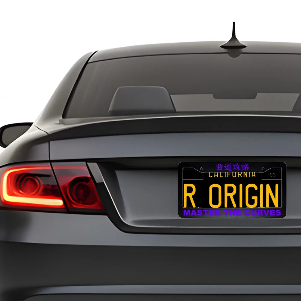 Master the Curves ABS Black Plastic Kanji Japanese License Plate Frame installed on car - Purple Text