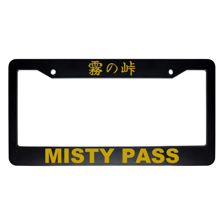 Misty Pass ABS Black Plastic Kanji Japanese License Plate Frame - Gold Text