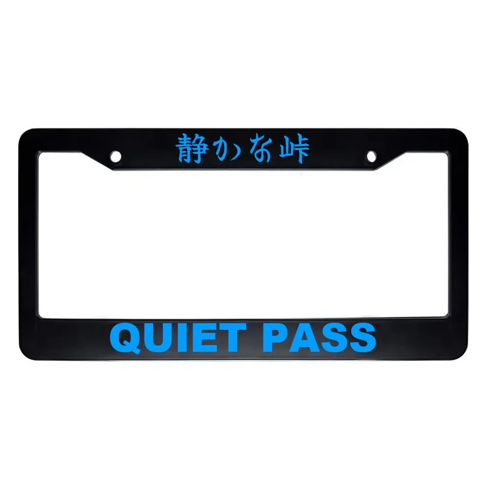 Quiet Pass ABS Black Plastic Kanji Japanese License Plate Frame - Blue Text