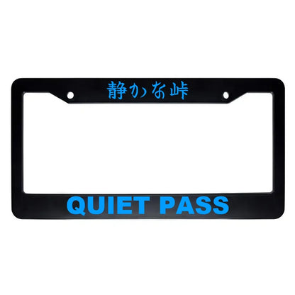 Quiet Pass ABS Black Plastic Kanji Japanese License Plate Frame - Blue Text