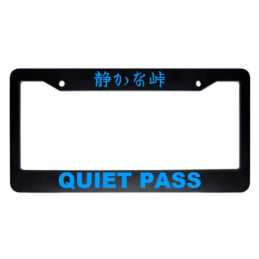 Quiet Pass ABS Black Plastic Kanji Japanese License Plate Frame - Blue Text
