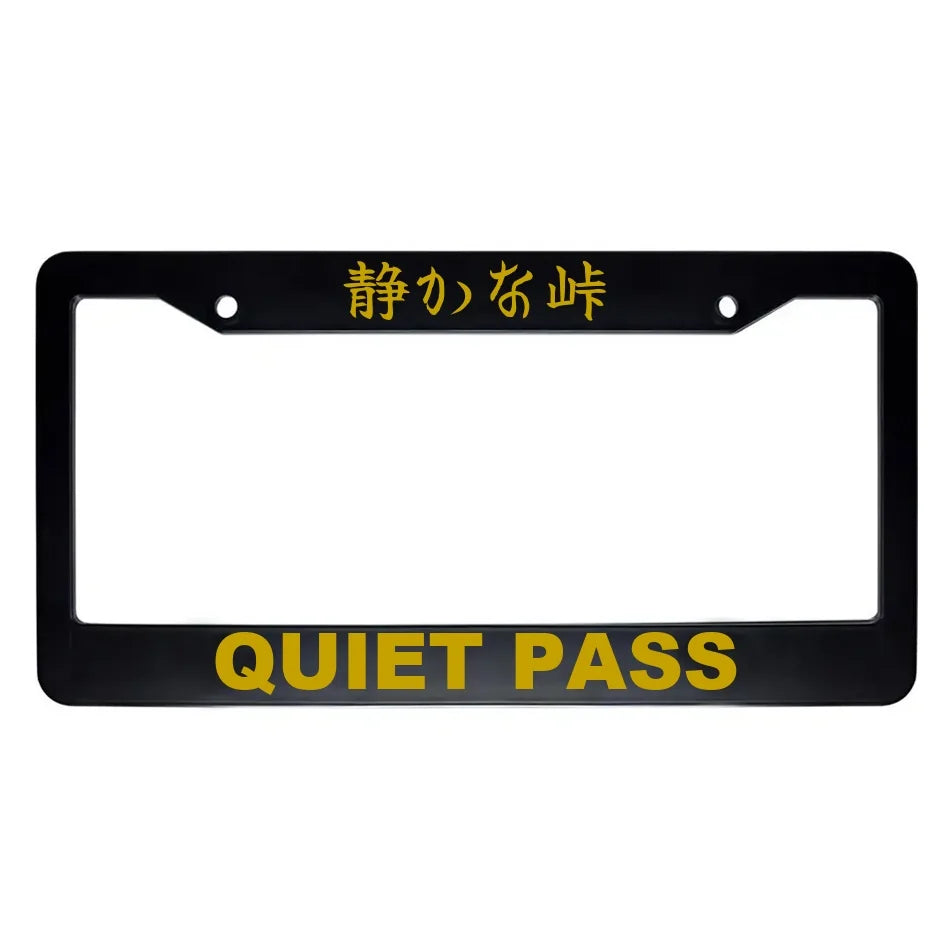 Quiet Pass ABS Black Plastic Kanji Japanese License Plate Frame - Gold Text