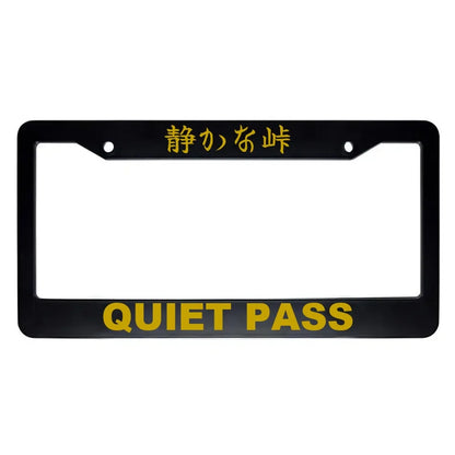 Quiet Pass ABS Black Plastic Kanji Japanese License Plate Frame - Gold Text