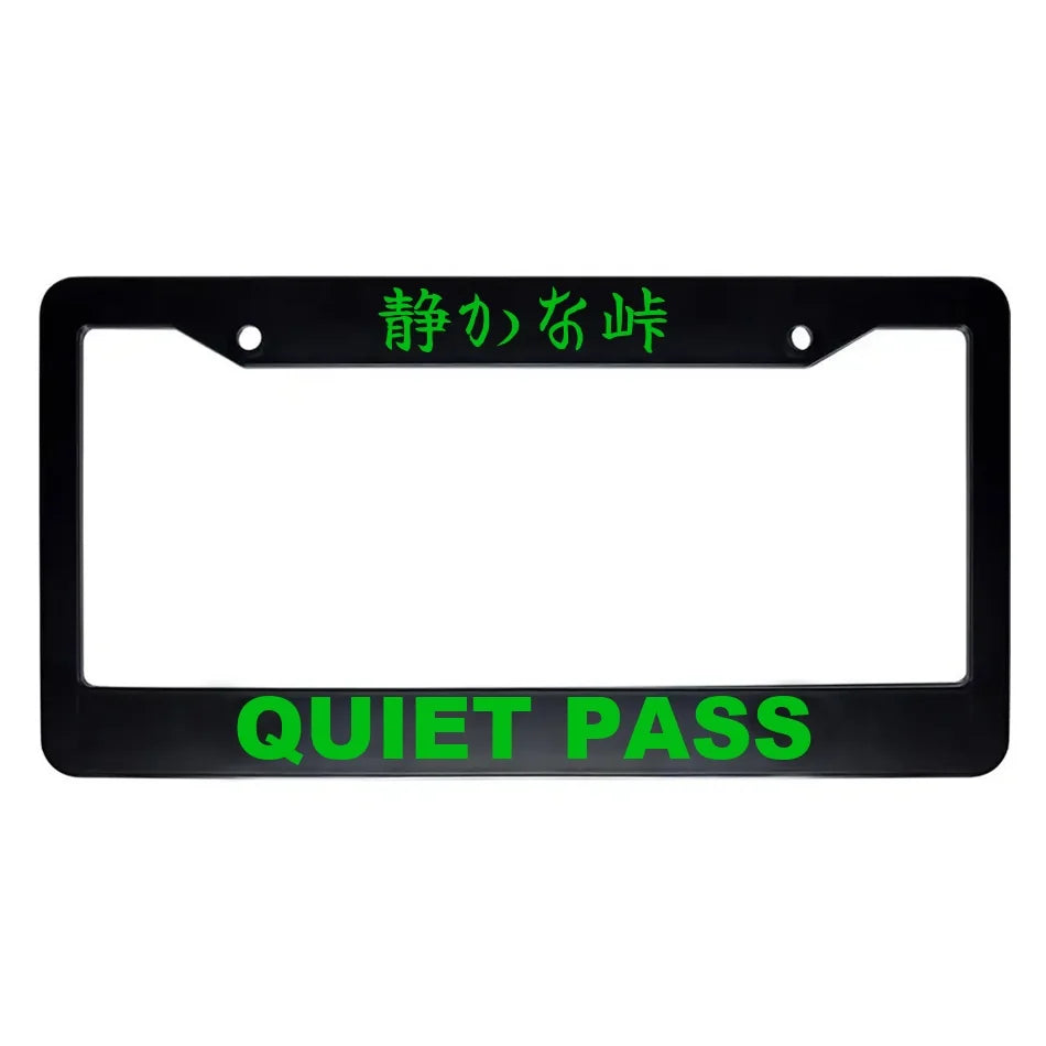 Quiet Pass ABS Black Plastic Kanji Japanese License Plate Frame - Green Text